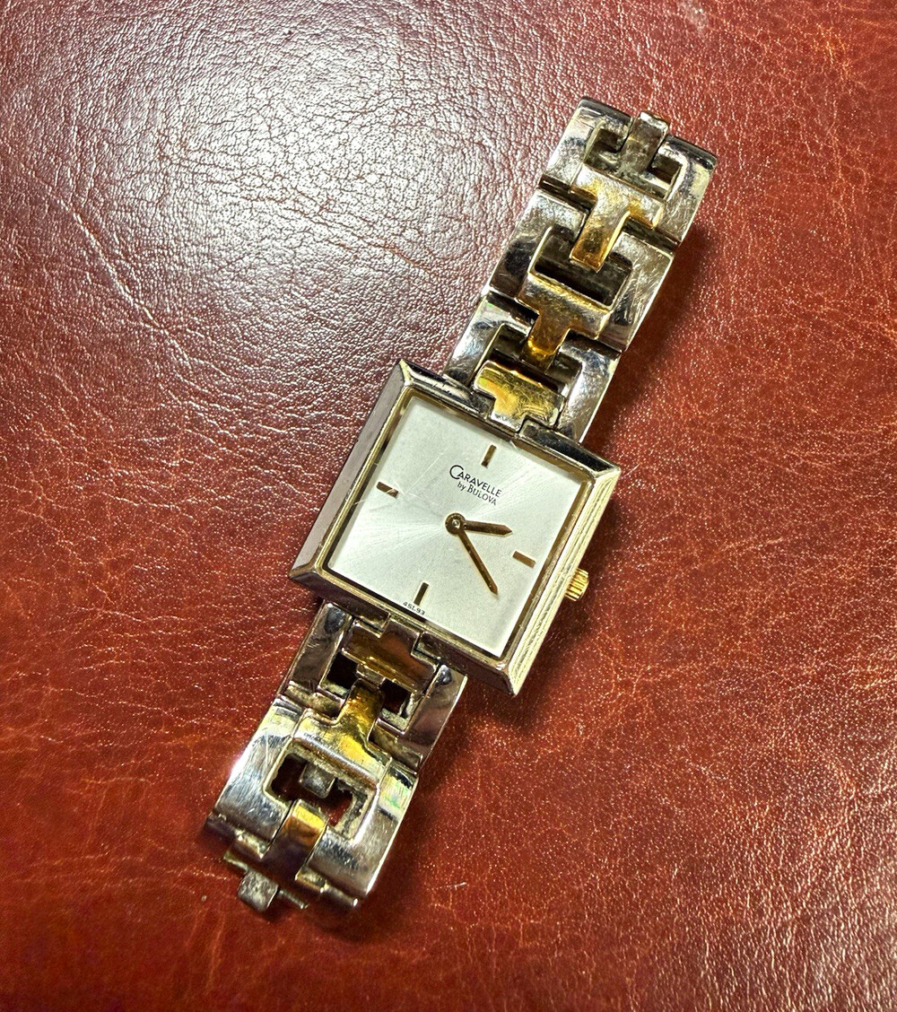 Caravelle by Bulova Two Tone Rectangle Women’s Watch Not Running Vintage Style